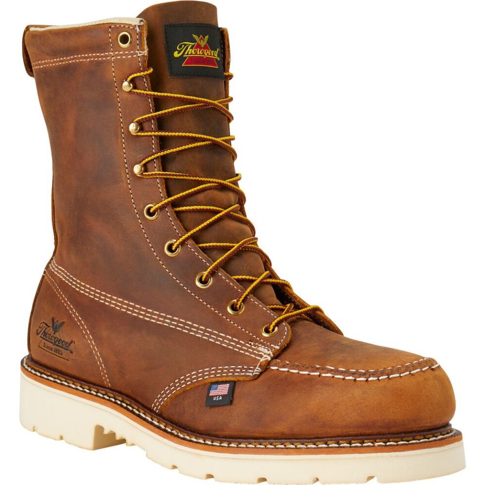 Men's Thorogood 8" Safety Toe Moc Toe Boots Color Brown